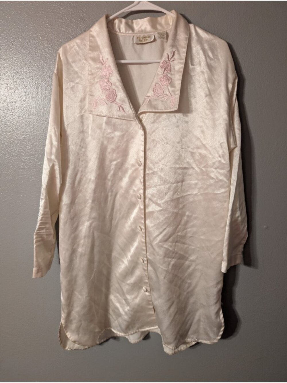Vintage 90s Victoria Secret Womens Petite Small Gold Label Satin Nightshirt